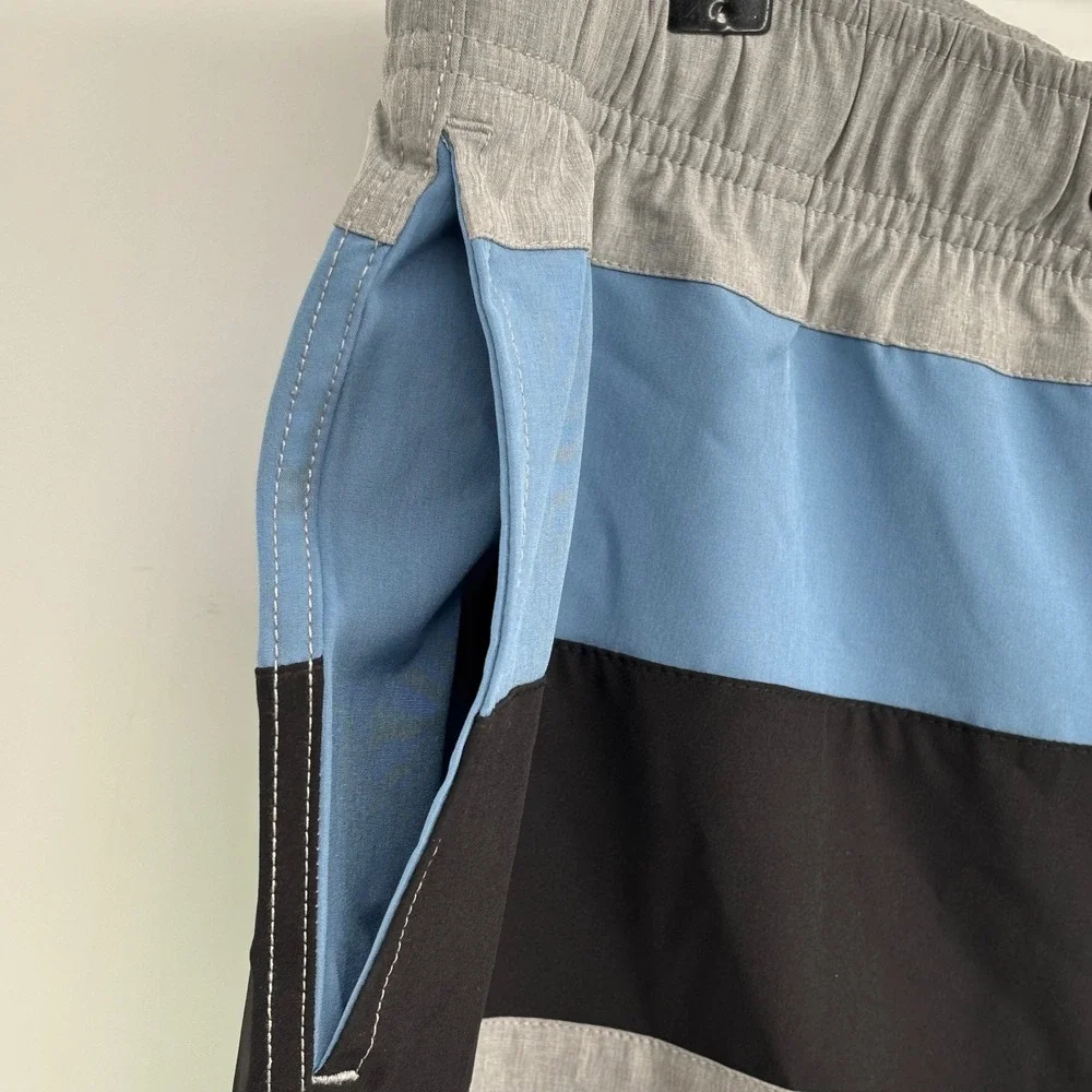 Nautica Mens XL Swim Trunks Grey Blue Colorblock Classic Fit Board Shorts NEW